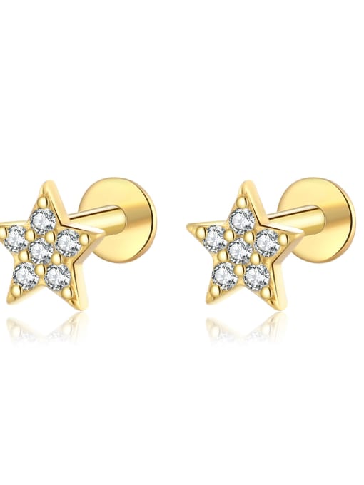 18k gold [pentagram] 925 Sterling Silver Cubic Zirconia Flower Dainty Stud Earring